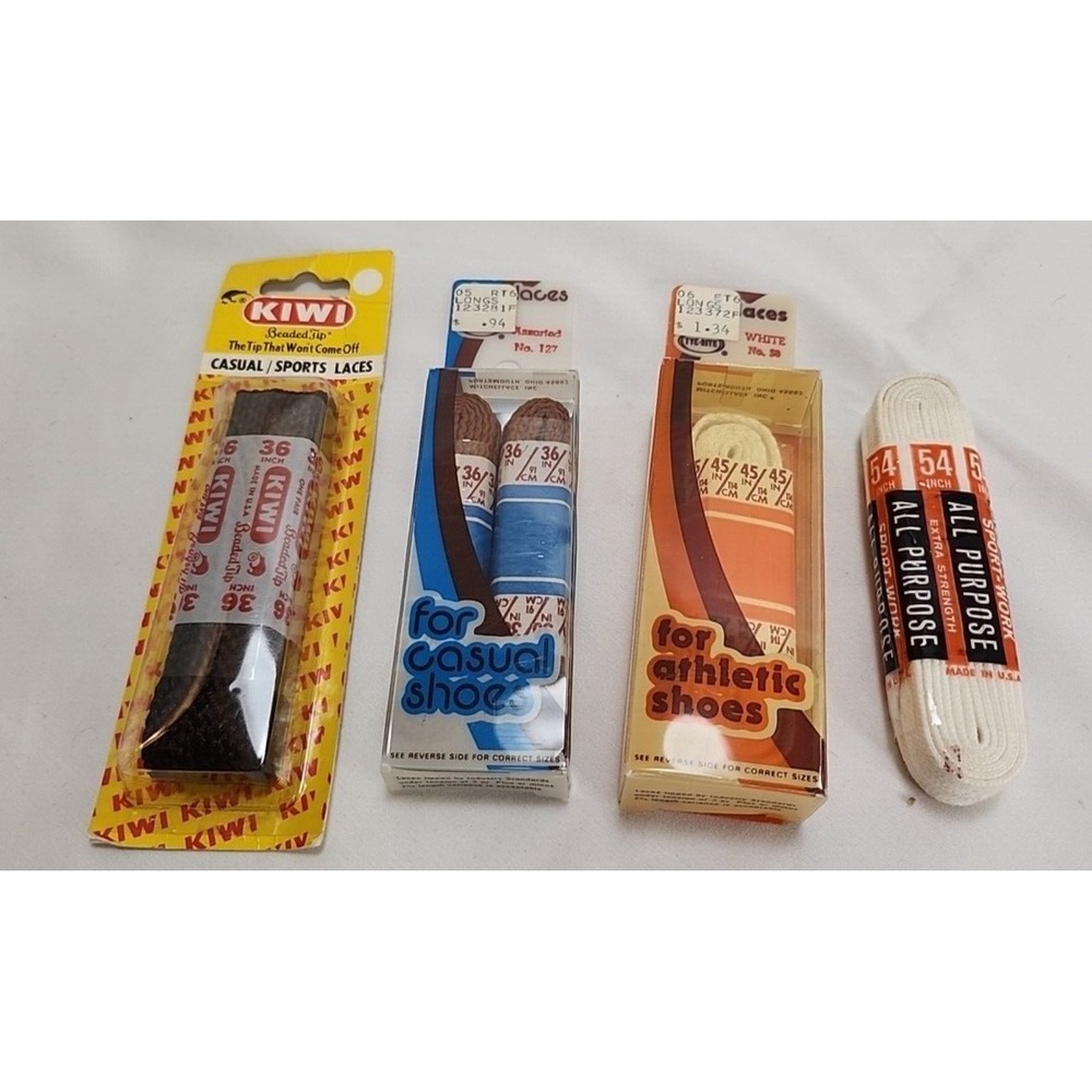 4 Pairs NOS Vtg Shoe Laces New Beaded Tip Athletic 36 & 45 Converse‎ White Brown